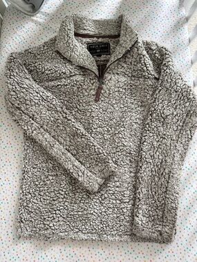 True Grit Sherpa Pullover in Light Taupe with Rust Trim